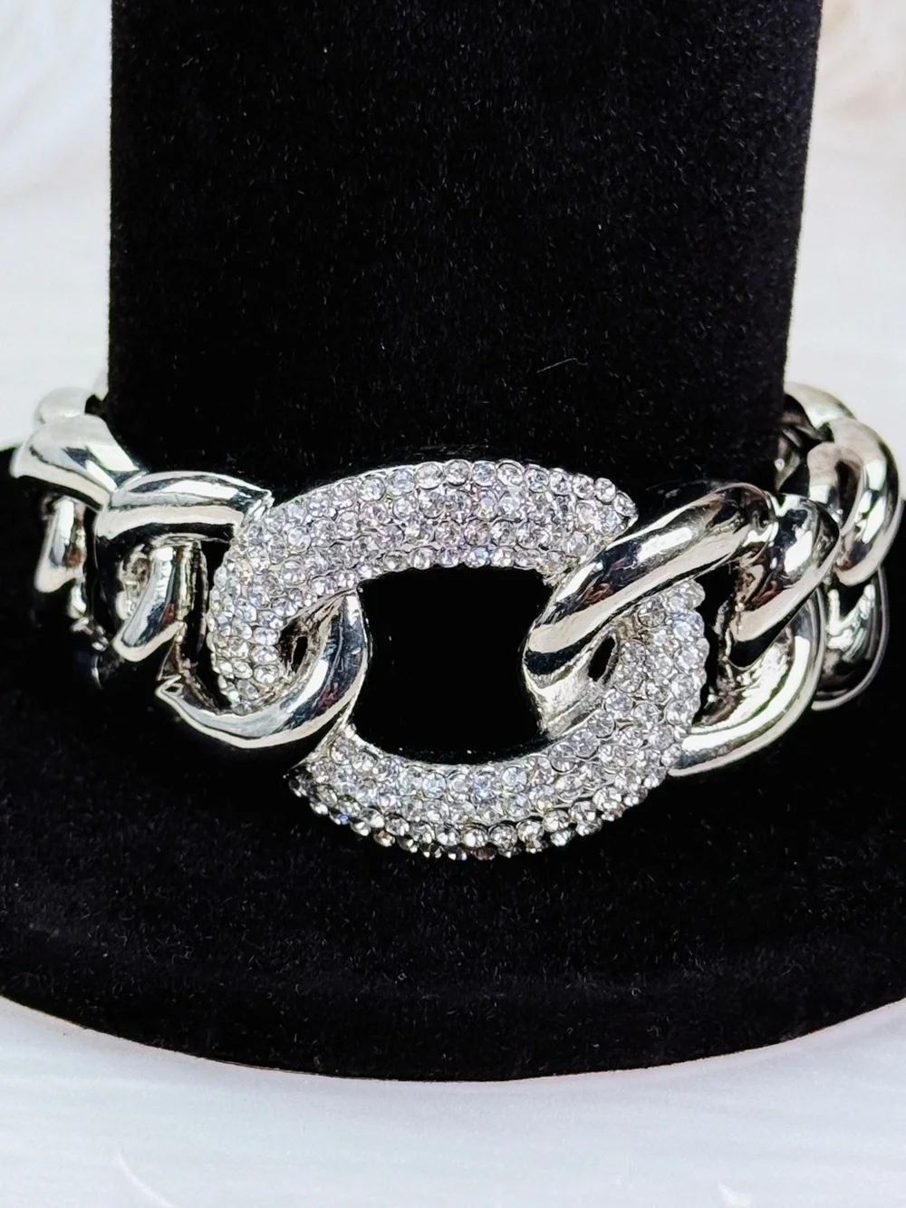 Beautiful Silvertone bling open cuff bracelet
